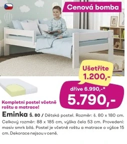 Lůžko včetně matrace a roštu (dětské, vhodné i pro dospělé osoby)